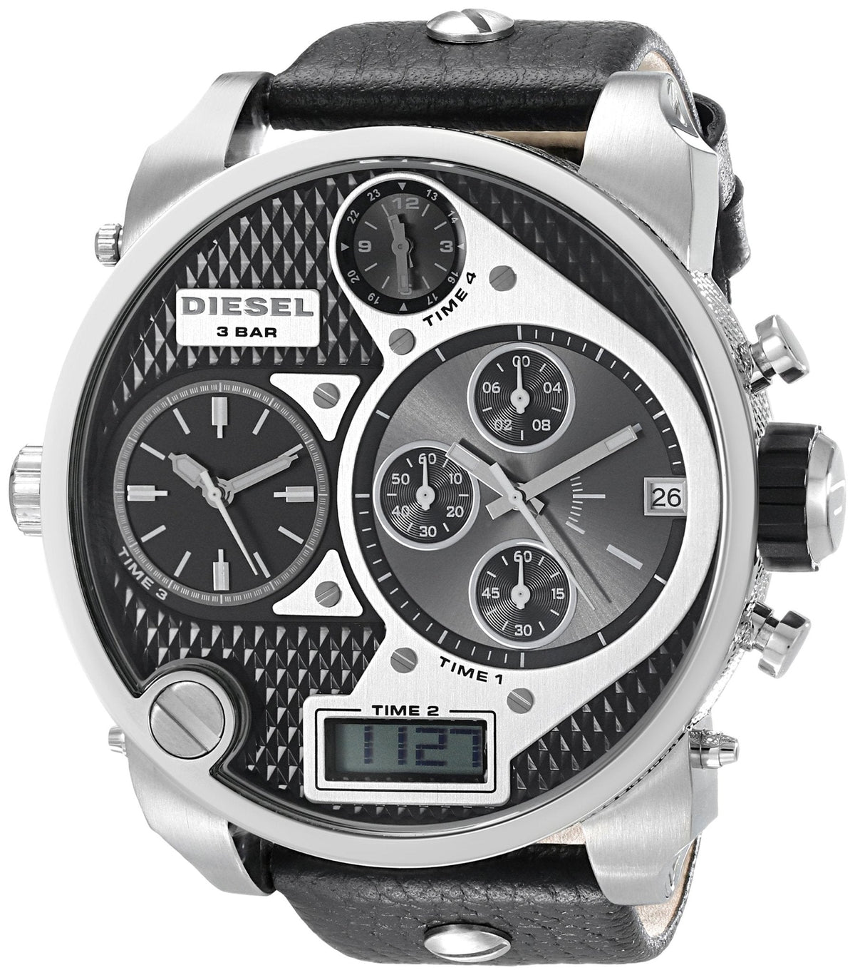  Shop Authentic Diesel Mr Daddy Chronograph White Dial Black Leather Strap Watch For Men - DZ7125 - Luxxuri