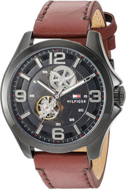  Shop Authentic Tommy Hilfiger Bruce Automatic Black Dial Brown Leather Strap Watch for Men - 1791280 - Luxxuri