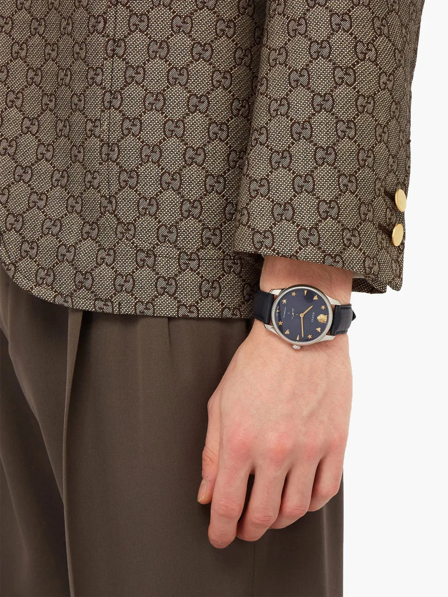 Shop Authentic Gucci G Timeless Automatic Blue Dial Black Leather Strap Watch For Men - YA126347 - Luxxuri