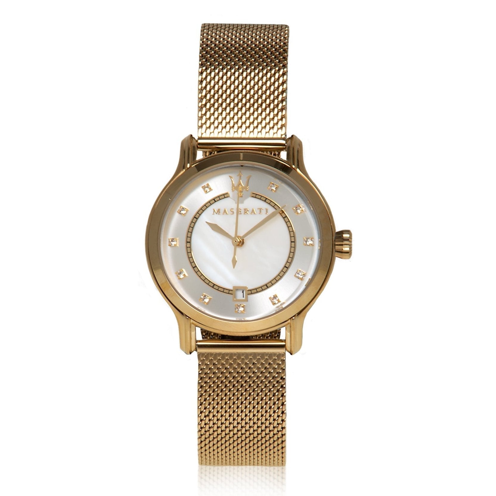  Shop Authentic Maserati Epoca Mother of Pearl Dial Yellow Gold Mesh Strap Watch For Women - R8853118502 - Luxxuri