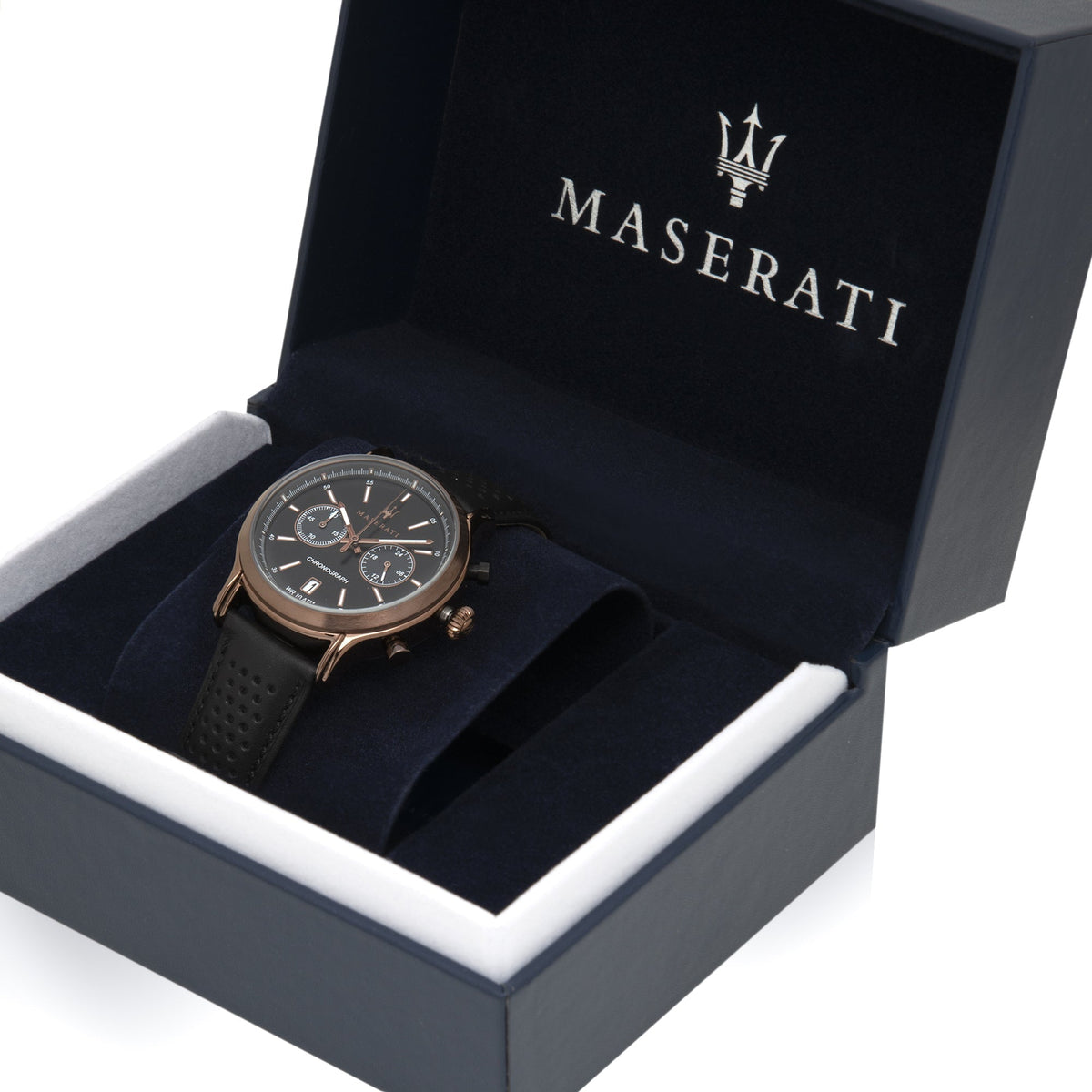  Shop Authentic Maserati Legend Chronograph Black Dial Black Leather Strap Watch For Men - R8871638001 - Luxxuri
