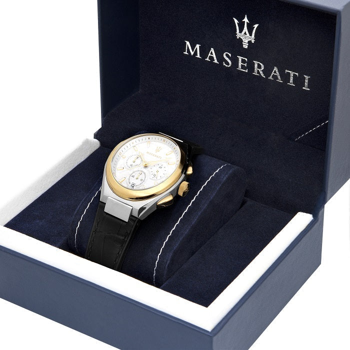  Shop Authentic Maserati Triconic Chronograph White Dial Black Leather Strap Watch For Men - R8871639004 - Luxxuri