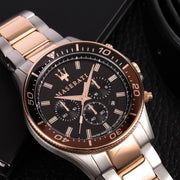  Shop Authentic Maserati SFIDA Chronograph Black Dial Two Tone Steel Strap Watch For Men - R8873640009 - Luxxuri