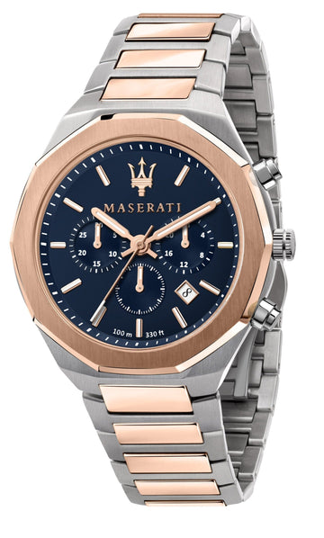  Shop Authentic Maserati Stile Chronograph Blue Dial Rose Gold Two Tone Strap Watch For Men - R8873642002 - Luxxuri