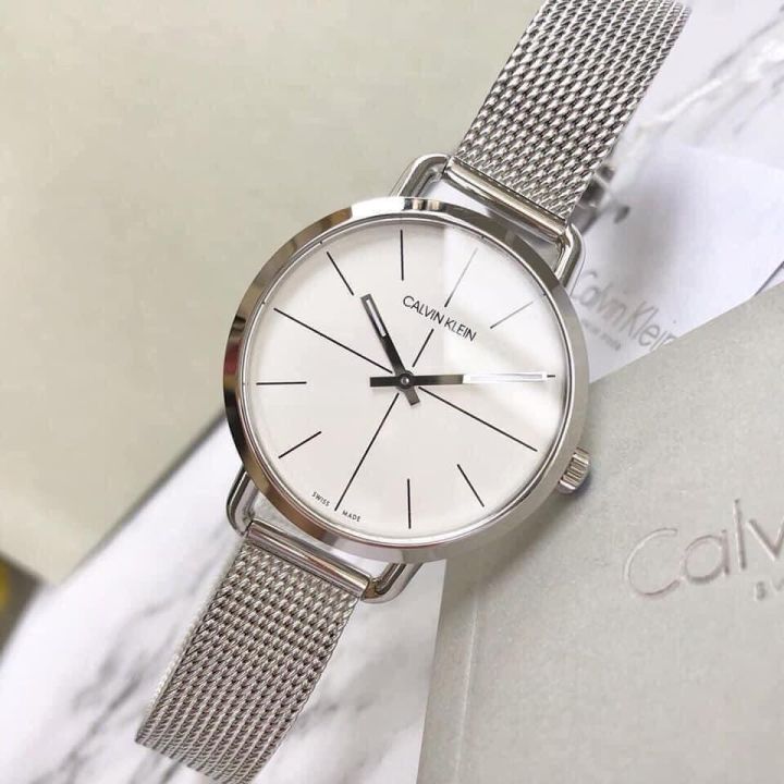  Shop Authentic Calvin Klein Even White Dial Silver Mesh Bracelet Watch for Women - K7B23126 - Luxxuri
