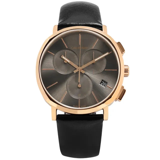  Shop Authentic Calvin Klein Posh Grey Dial Black Leather Strap Watch for Men - K8Q376C3 - Luxxuri