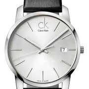  Shop Authentic Calvin Klein City Date Silver Dial Black Leather Strap Watch for Men - K2G2G1C6 - Luxxuri