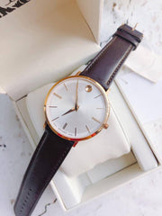  Shop Authentic Movado Ultra Slim White Dial Brown Leather Strap Watch For Men - 0607089 - Luxxuri