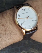  Shop Authentic Emporio Armani Beta Chronograph White Dial Brown Leather Strap Watch For Men - AR1915 - Luxxuri