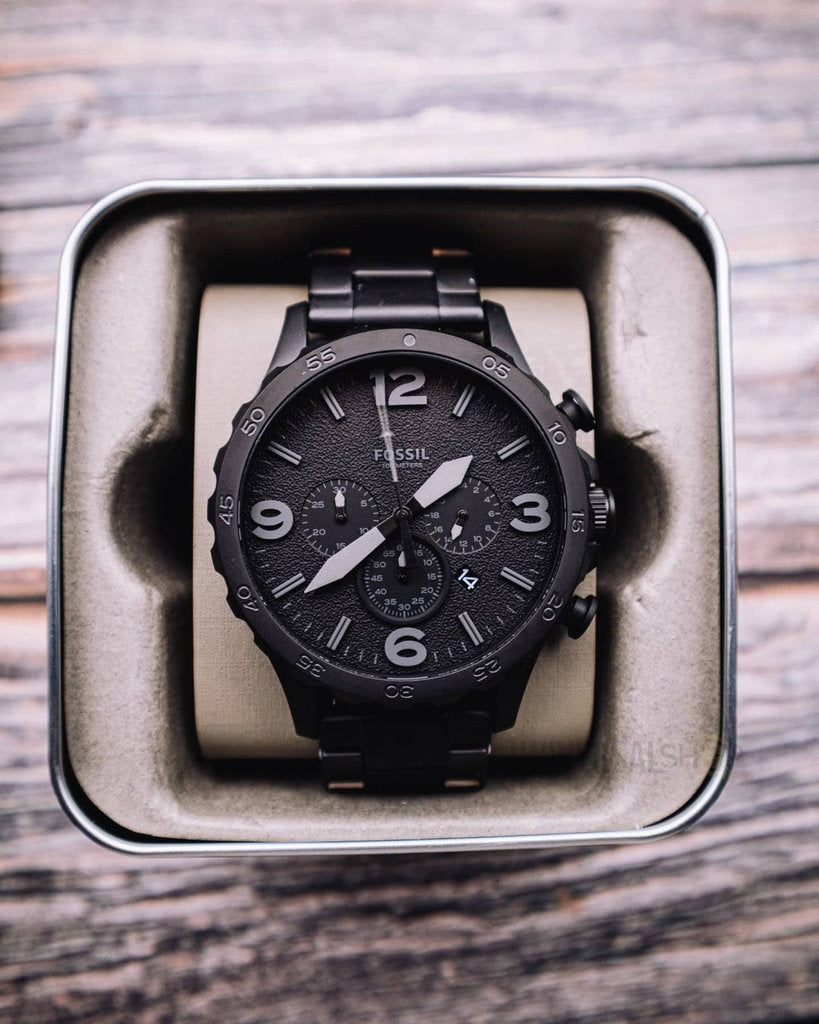  Shop Authentic Fossil Nate Chronograph Black Dial Black Steel Strap Watch for Men - JR1401 - Luxxuri