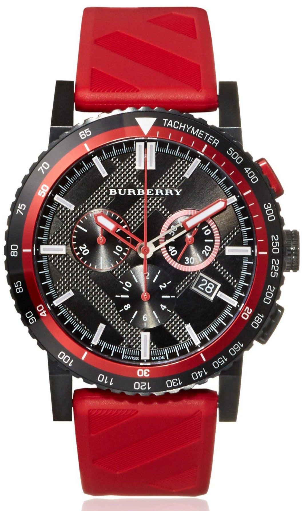  Shop Authentic Burberry The City Chronograph Black Dial Red Rubber Strap Watch For Men - BU9805 - Luxxuri