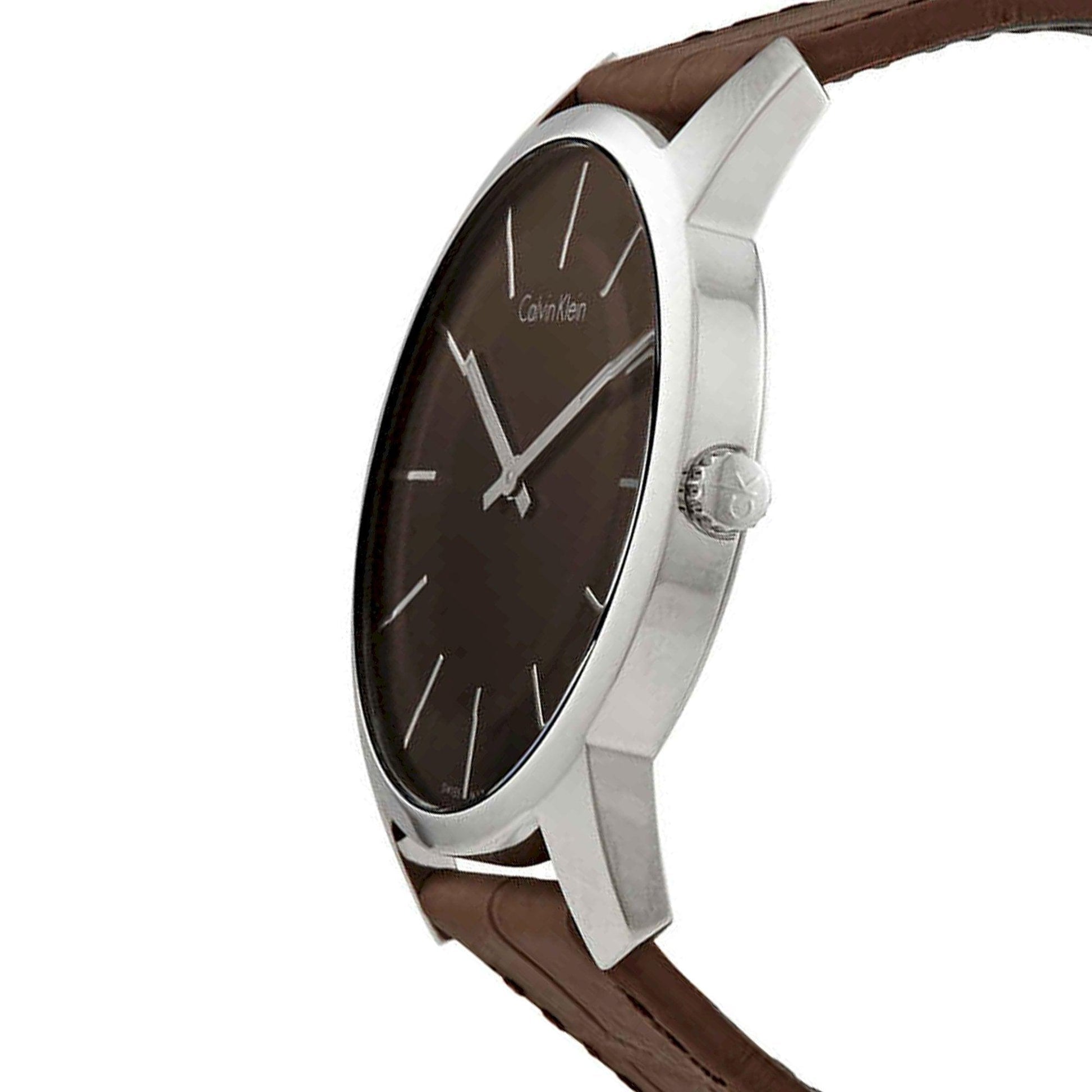  Shop Authentic Calvin Klein City Brown Dial Brown Leather Strap Watch for Men - K2G211GK - Luxxuri