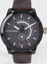  Shop Authentic Tommy Hilfiger Denim Black Dial Brown Leather Strap Watch for Men - 1791478 - Luxxuri