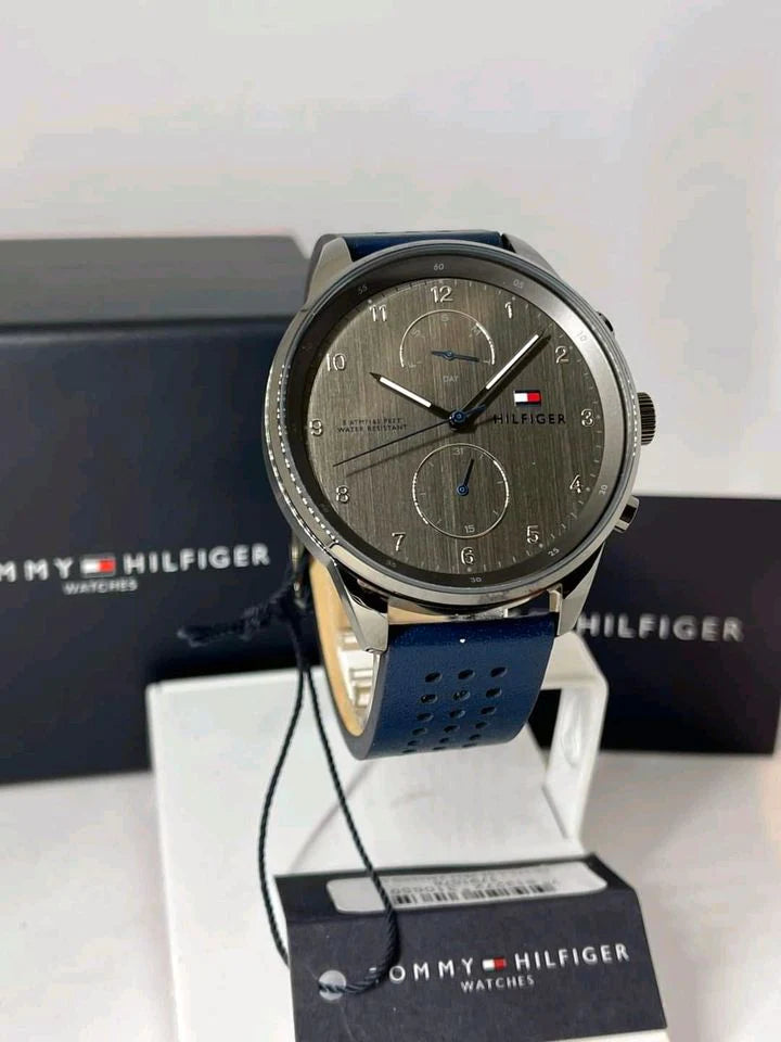  Shop Authentic Tommy Hilfiger Chase Grey Dial Blue Leather Strap Watch for Men - 1791578 - Luxxuri