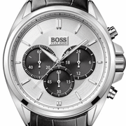  Shop Authentic Hugo Boss Driver Chronograph Quartz Silver Dial Black Leather Strap Watch For Men - 1512880 - Luxxuri