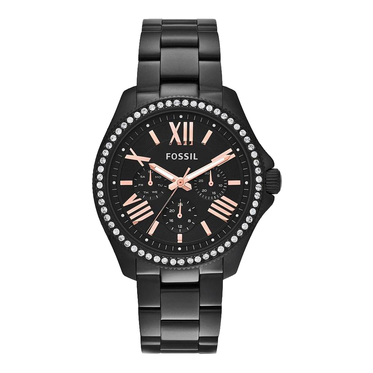  Shop Authentic Fossil Cecile Multi Function Crystals Black Dial Black Steel Strap Watch for Women - AM4522 - Luxxuri