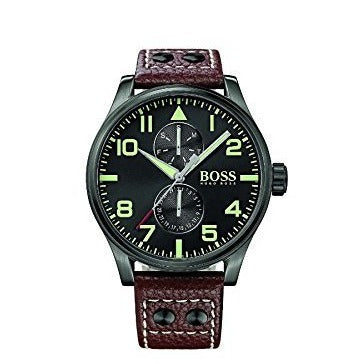  Shop Authentic Hugo Boss Aeroliner Day Date Black Dial Brown Leather Strap Watch For Men - HB1513079 - Luxxuri