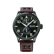  Shop Authentic Hugo Boss Aeroliner Day Date Black Dial Brown Leather Strap Watch For Men - HB1513079 - Luxxuri