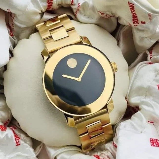  Shop Authentic Movado Bold Black Dial Gold Steel Strap Unisex Watch - 3600397 - Luxxuri