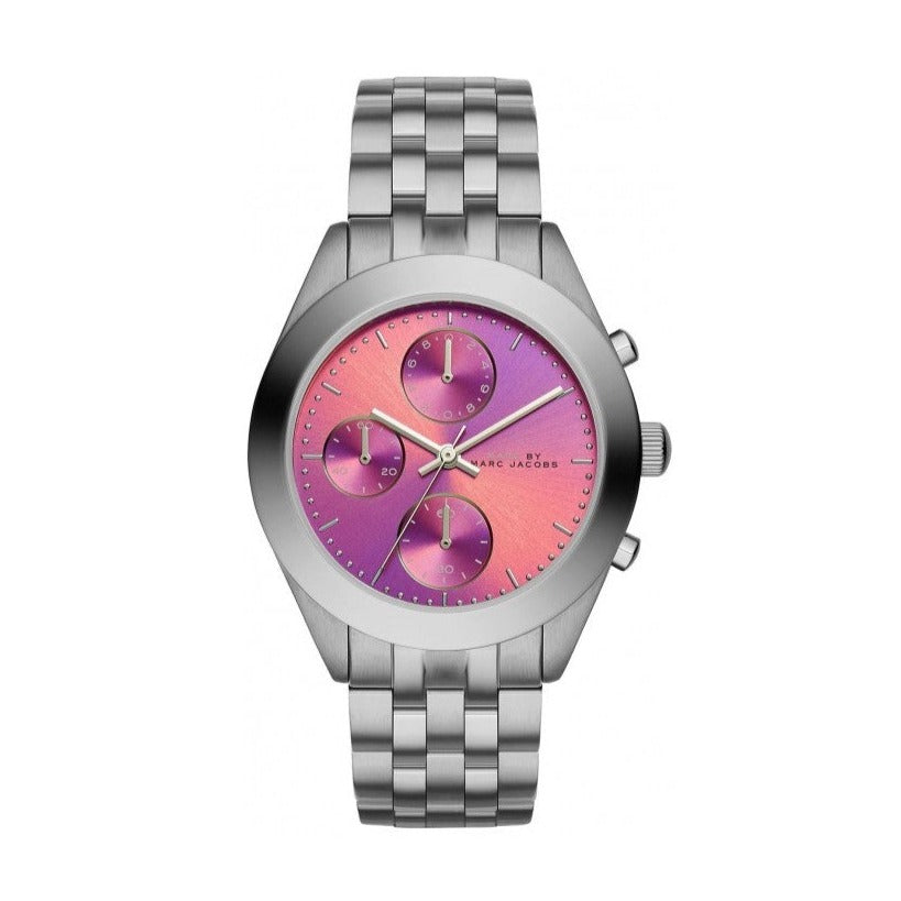  Shop Authentic Marc Jacobs Peeker Chronograph Pink Dial Silver Steel Strap Watch for Women - MBM3372 - Luxxuri