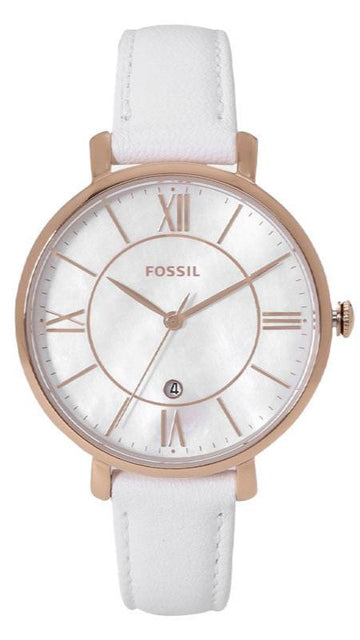  Shop Authentic Fossil Jacqueline Quartz Mother of Pearl White Dial White Leather Strap Watch for Women - ES4579 - Luxxuri