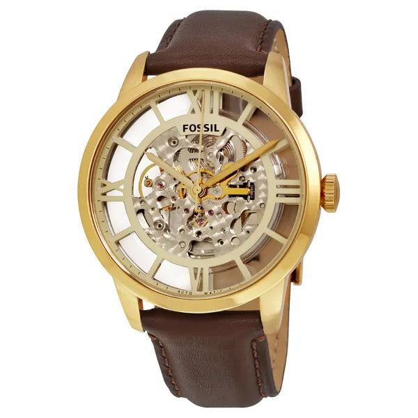  Shop Authentic Fossil Townsman Automatic Skeleton Gold Dial Brown Leather Strap Watch for Men - ME3043 - Luxxuri