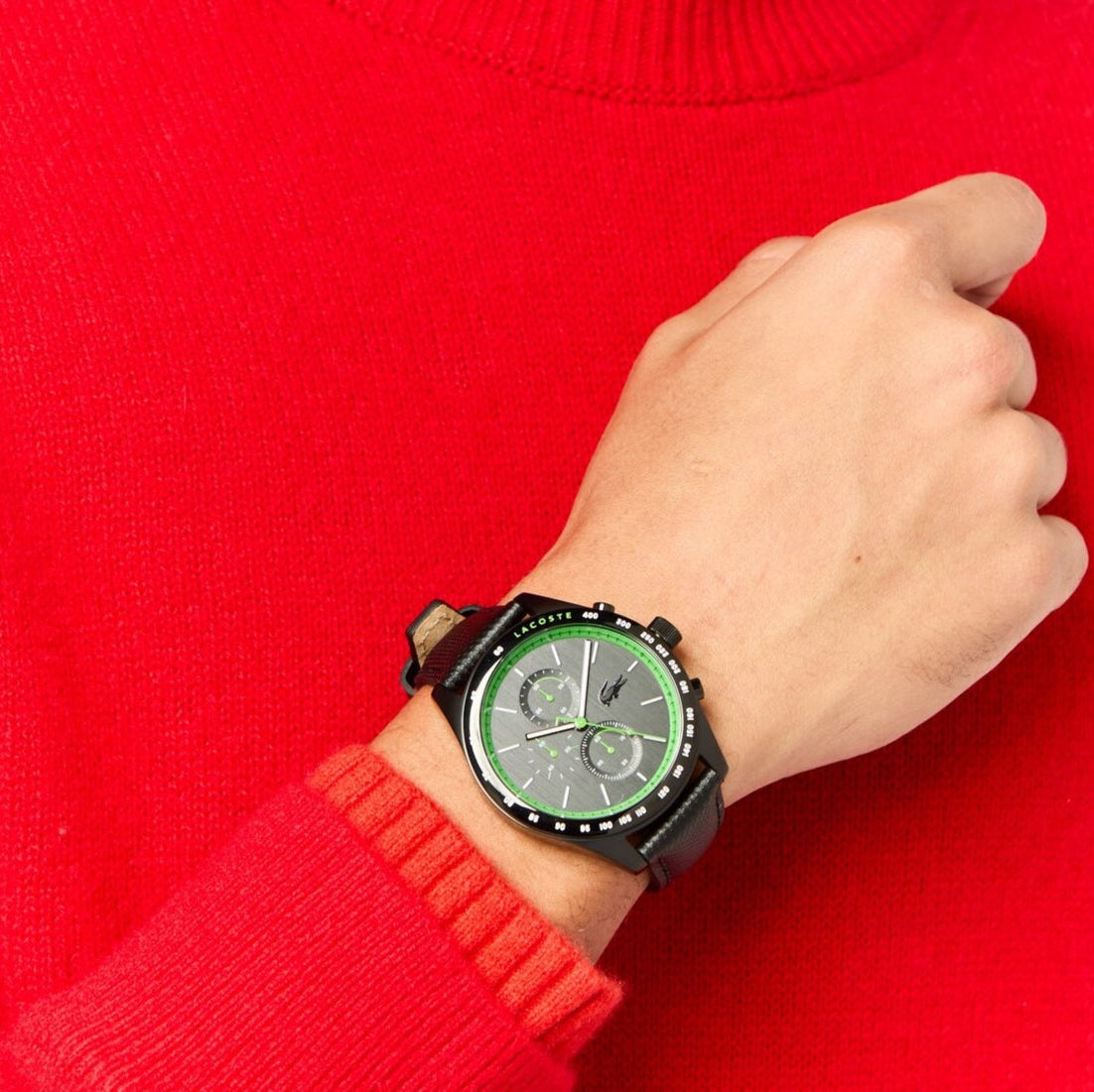 Lacoste Apext Black Dial Black Leather Strap Watch for Men - 2011296