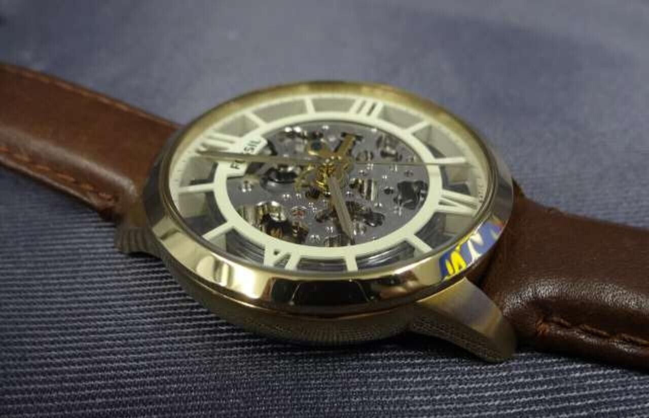  Shop Authentic Fossil Townsman Automatic Skeleton Gold Dial Brown Leather Strap Watch for Men - ME3043 - Luxxuri
