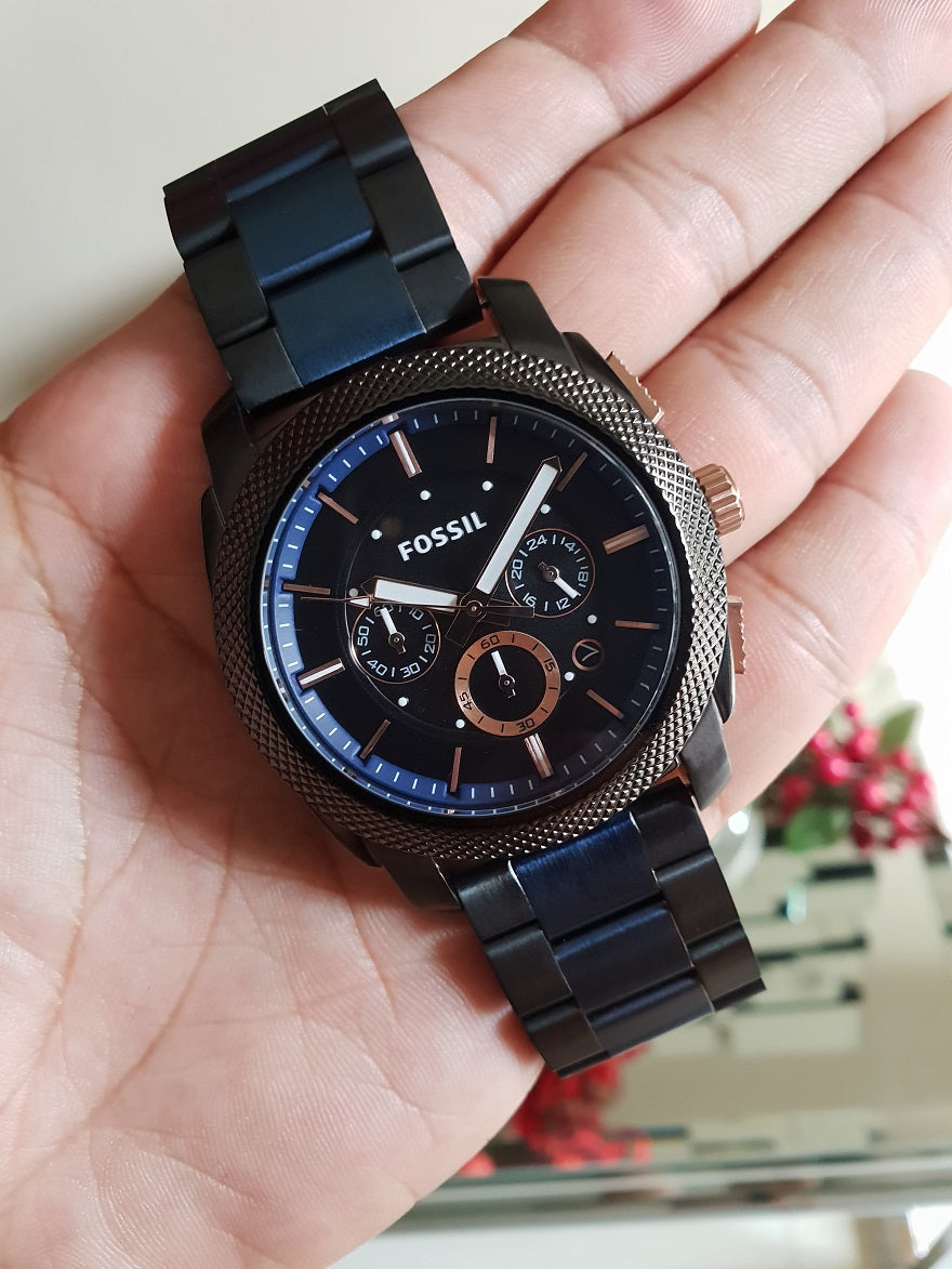  Shop Authentic Fossil Machine Chronograph Black Dial Two Tone Steel Strap Watch for Men - FS5164 - Luxxuri