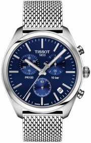  Shop Authentic Tissot PR 100 Chronograph Blue Dial Silver Mesh Bracelet Watch for Men - T101.417.11.041.00 - Luxxuri