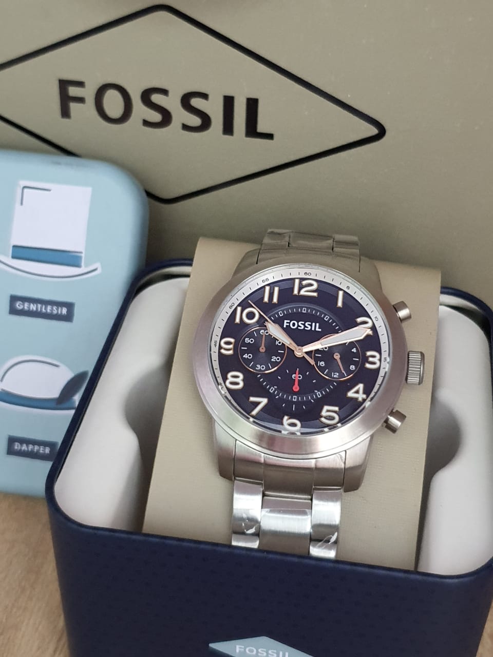 Shop Authentic Fossil Pilot 54 Chronograph Navy Blue Dial Silver Steel Strap Watch for Men - FS5203 - Luxxuri