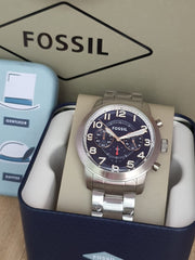  Shop Authentic Fossil Pilot 54 Chronograph Navy Blue Dial Silver Steel Strap Watch for Men - FS5203 - Luxxuri