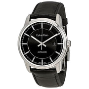  Shop Authentic Calvin Klein Infinity Automatic Black Dial Black Leather Strap Watch for Men - K5S341C1 - Luxxuri