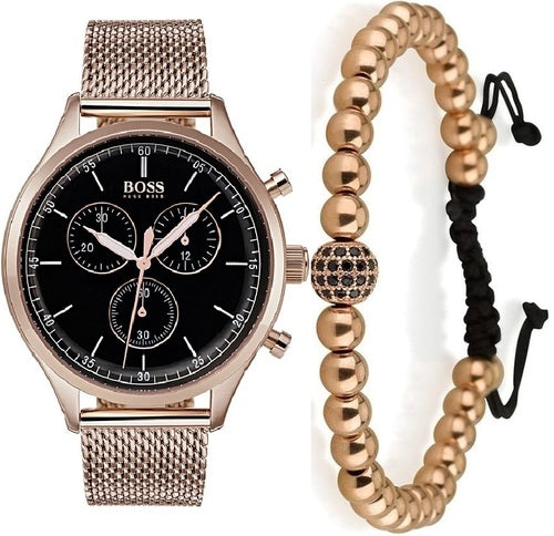  Shop Authentic Hugo Boss Companion Quartz Black Dial Rose Gold Mesh Bracelet Watch For Men - HB1513548 - Luxxuri
