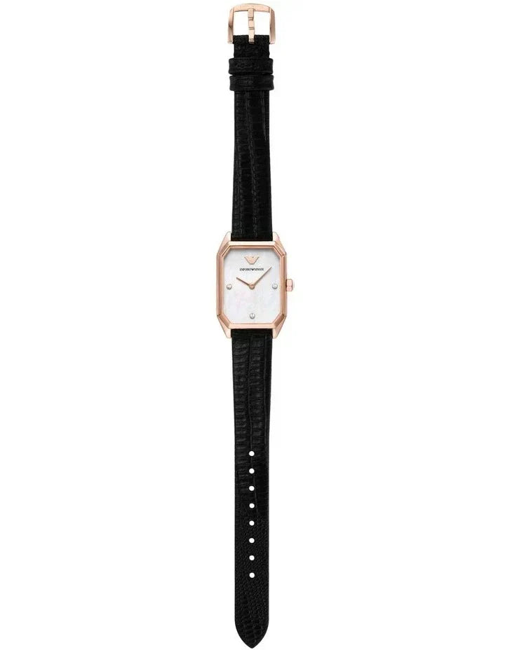  Shop Authentic Emporio Armani Gioia Quartz Mother of Pearl Dial Black Leather Strap Watch For Women - AR11390 - Luxxuri