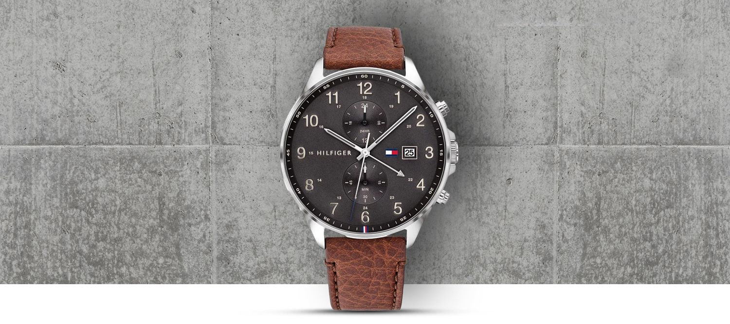  Shop Authentic Tommy Hilfiger West Chronograph Grey Dial Brown Leather Strap Watch For Men - 1791710 - Luxxuri