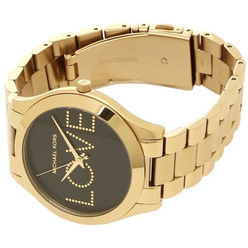  Shop Authentic Michael Kors Slim Runway Black Dial Gold Steel Strap Watch for Women - MK3803 - Luxxuri