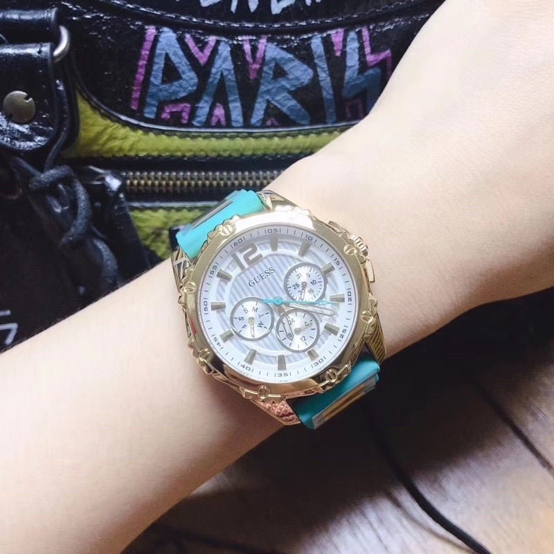  Shop Authentic Guess Intrepid 2 Silver Dial Two Tone Rubber Strap Watch For Women - W0325L4 - Luxxuri