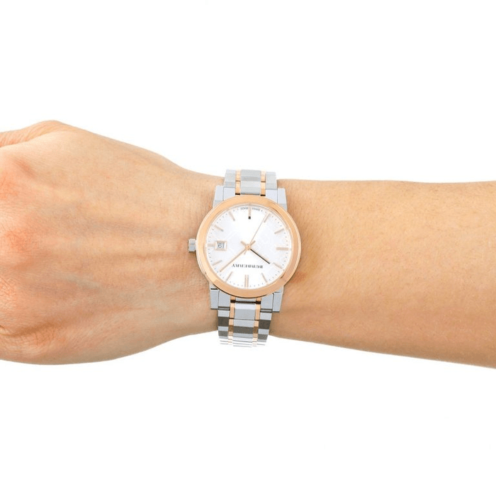 Shop Authentic Burberry The City White Dial Two Tone Steel Strap Watch for Women - BU9105 - Luxxuri
