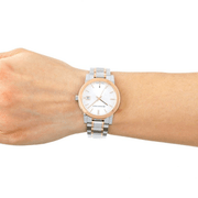  Shop Authentic Burberry The City White Dial Two Tone Steel Strap Watch for Women - BU9105 - Luxxuri