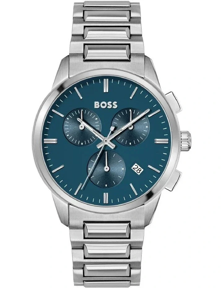  Shop Authentic Hugo Boss Dapper Chronograph Blue Dial Silver Steel Strap Watch For Men - 1513927 - Luxxuri