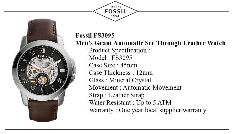  Shop Authentic Fossil Grant Automatic Skeleton Black Dial Brown Leather Strap Watch for Men - ME3095 - Luxxuri