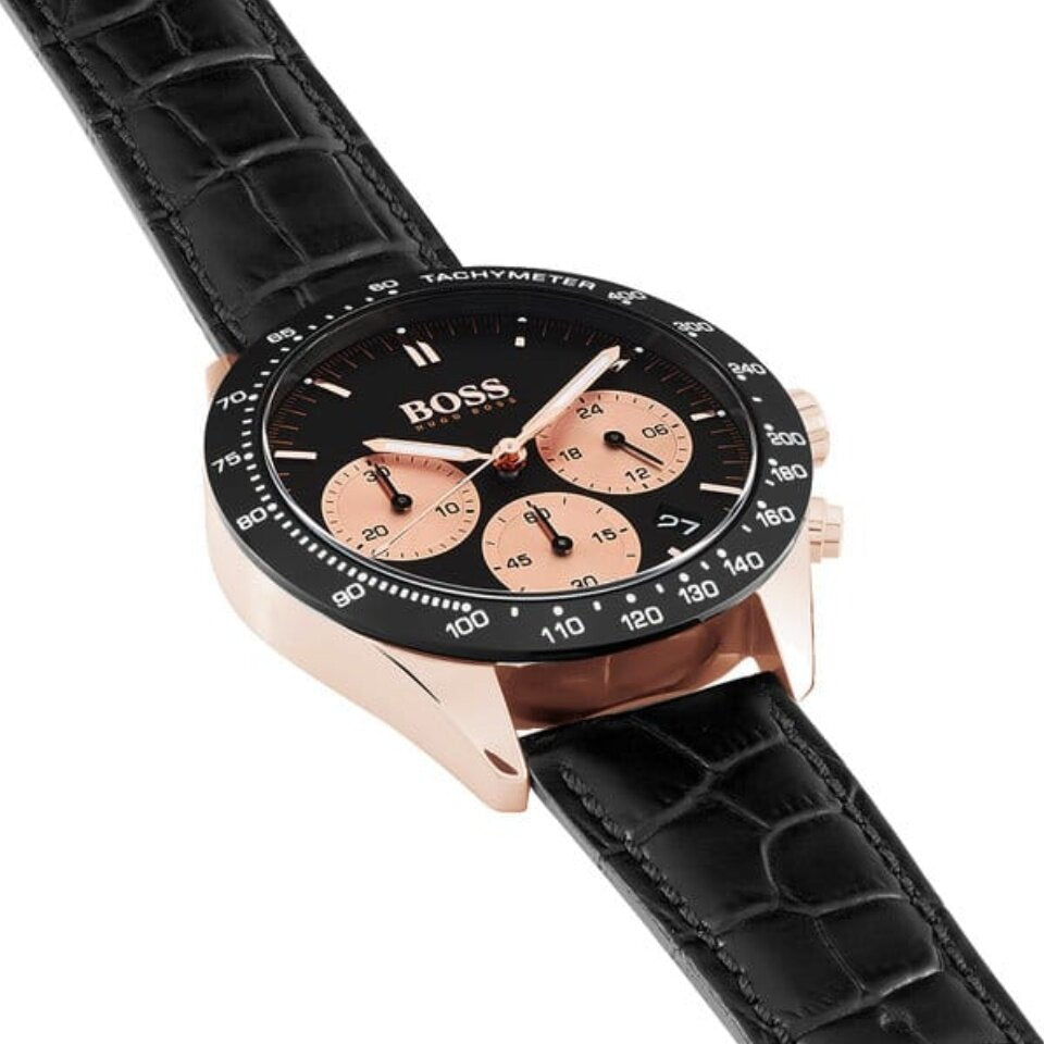  Shop Authentic Hugo Boss Talent Chronograph Black Dial Black Leather Strap Watch For Men - 1513580 - Luxxuri