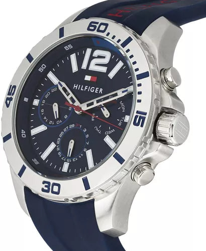  Shop Authentic Tommy Hilfiger Nolan Chronograph Blue Dial Blue Rubber Strap Watch for Men - 1791142 - Luxxuri