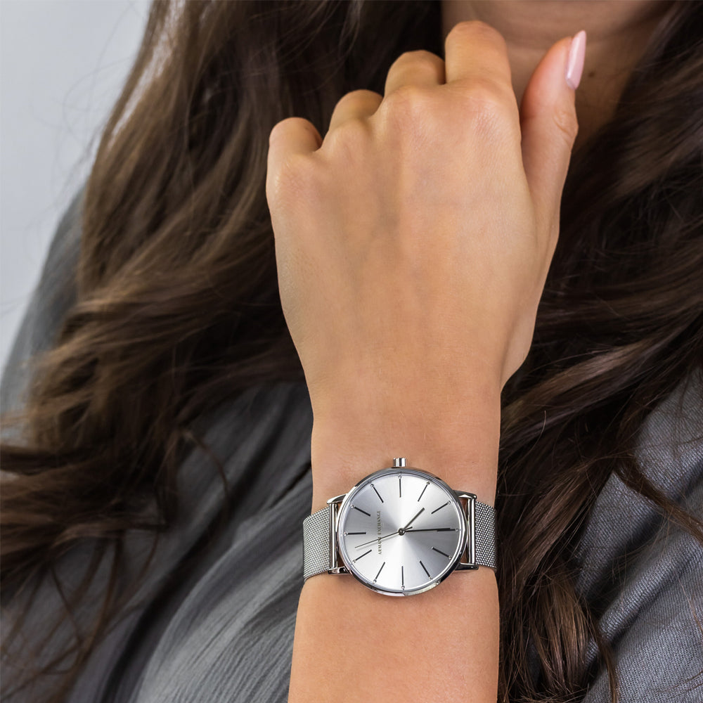  Shop Authentic Armani Exchange Lola Analog Silver Dial Silver Mesh Strap Watch For Women - AX5535 - Luxxuri