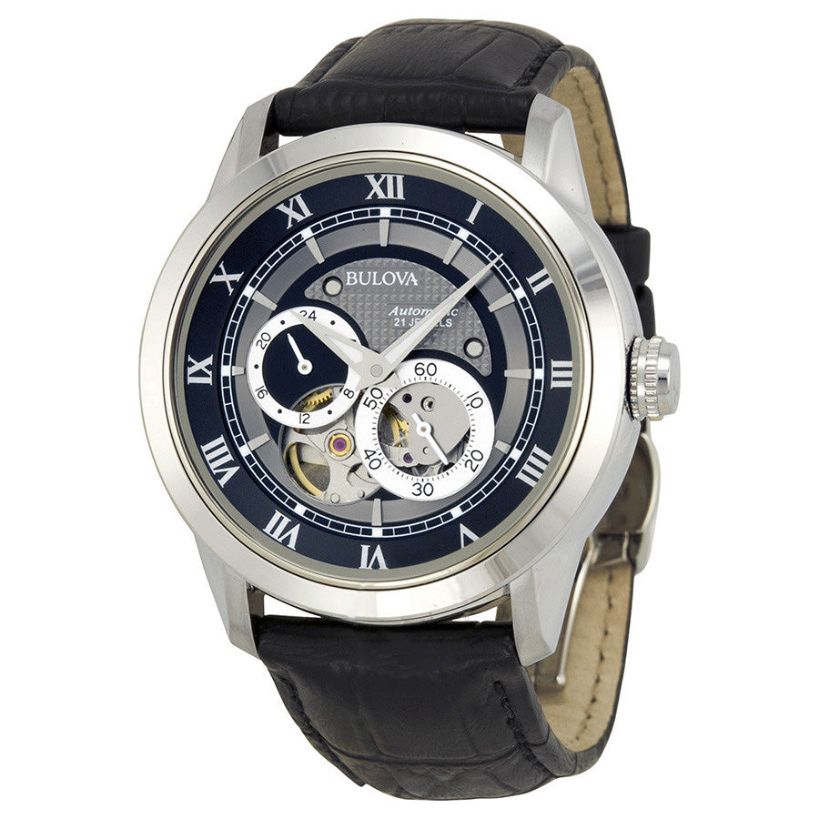  Shop Authentic Bulova BVA Classic Automatic Silver Dial Black Leather Strap Watch for Men - 96A135 - Luxxuri