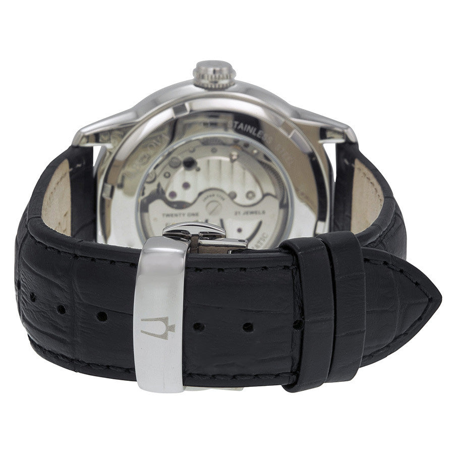  Shop Authentic Bulova BVA Classic Automatic Silver Dial Black Leather Strap Watch for Men - 96A135 - Luxxuri