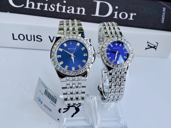  Shop Authentic Bulova Phantom Baguette Crystal Blue Dial Silver Steel Strap Watch for Men - 96A254 - Luxxuri