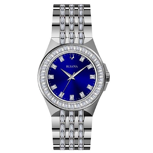  Shop Authentic Bulova Phantom Baguette Crystal Blue Dial Silver Steel Strap Watch for Men - 96A254 - Luxxuri