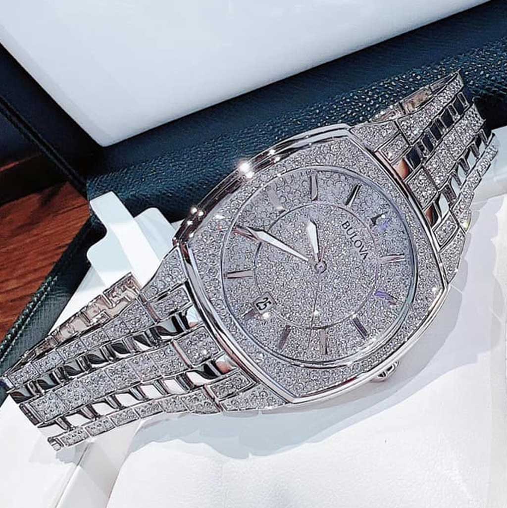  Shop Authentic Bulova Phantom Swarovski Crystal Pave Silver Dial Silver Steel Strap Watch for Men - 98B296 - Luxxuri